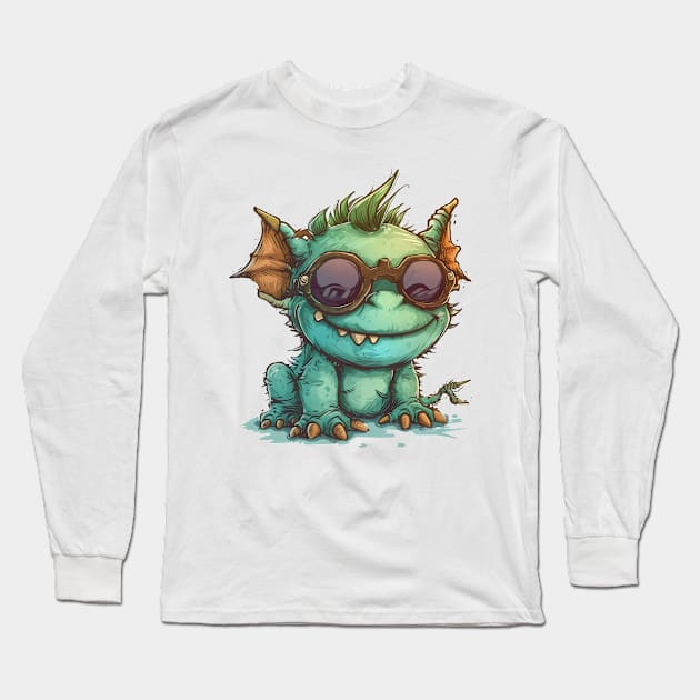 Cute Fluffy Monster Long Sleeve T-Shirt by Obotan Mmienu